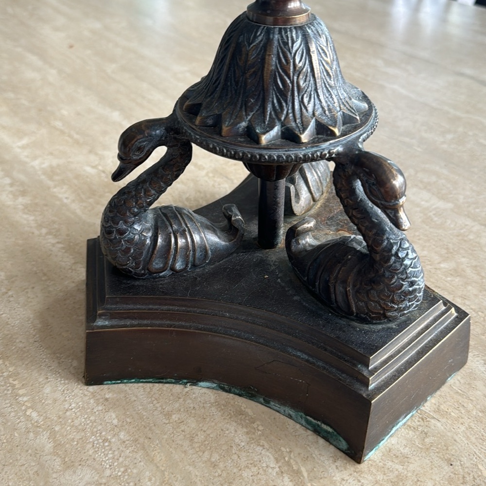 Rare Art Deco Vintage 3 Swans solid metal candle opera